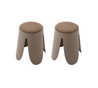 Alice's Home - Set de 2 tabourets empilables Marrons. Bouclette texturée. Niki. Ø30 / 44 x H46cm