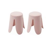 Set de 2 tabourets empilables roses bouclette texturée NIKI Ø30 / 44 x H46cm