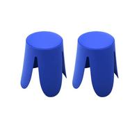 Set de 2 tabourets empilables. simili cuir bleu. NIKI. Ø30 / 44 x H46cm