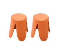 Set de 2 tabourets empilables. simili cuir orange. NIKI. Ø30 / 44 x H46cm