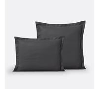 Set DE 2 Taies d'oreiller De Luxe uni 100% Percale de Coton Peigné - 80 Fils/cm² -Doux et Respirant Très Haute Qualité - Certifié Oeko-TEX Finition Volant Plat (Gris Fonce, 65 X 65 CM Carre)