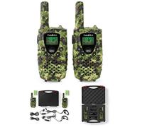 Set de 2 Talkie-Walkie Portée Camouflage portée 7 km 8 canaux VOX 2 Appareils Sortie casque + 2 Casques Push to Talk + Malette