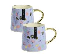 Set de 2 tasses en céramique, mugs, tasses à café, tasses à thé, set de tasses, floral, violet, 400 ml, FESTA ITALIA