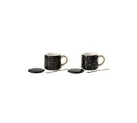 Set de 2 tasses et cuillères Amélie 32 cl - Noir et Or