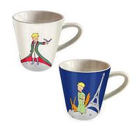 Set de 2 tasses - motif Petit Prince avec son renard et un oiseau - porcelaine fine et hauteur 7,5CM - boite assortie