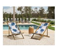 Set de 2 toiles de rechange pour transat motif feuilles de palmier bleu ANZIO/AVELLINO