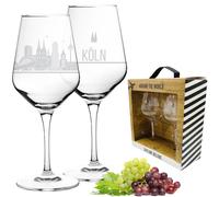 set de 2 verres à vin de Cologne dans un coffret cadeau | Sérigraphie de haute qualité en blanc cassé élégant, plus détaillée que la gravure | Idée de cadeau | MADE IN GERMANY