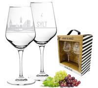 set de 2 verres à vin Sylt dans une belle boîte cadeau | Sérigraphie de haute qualité en blanc cassé élégant, plus détaillée que la gravure | Idée de cadeau pour la Fête des Mères, la Fête des Pères,