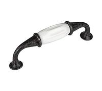 Set de 2 x SO-TECH® Poignée en Porcelaine JOHANNA Finition Argent Vieilli blanc Entraxe 96 mm Poignée de Meuble Poignée