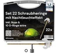 Set de 22 Piquets de Tente à Vis en Acier - pour Sols Mous à Durs - Sardines Lumineuses Idéales pour Le Camping - avec Boîte de Transport, 10 Anneaux en O et Embout pour Visseuse
