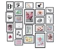 BOMOE cadre photo ensemble 24 pcs avec passepartout pour collages de photos | 10x10x15cm 8x13x18cm 4x15x20cm 2x20x30cm noir décoration murale synthetique Cadres Matière set mural galerie mur Blossom