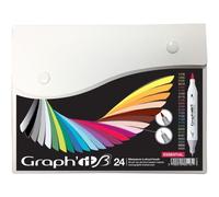 Graph'it Marqueurs à alcool Brush Essential – Double pointe extra-fine et pinceau – Set 24