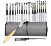 Set de 24 Pinceaux Acryliques Pinceaux d'artiste Synthétiques de Haute Qualité avec Étui à Pinceaux et Couteau à Palette Set pour La Peinture Acrylique, L'Aquarelle, La Peinture à l'huile, La Gouache