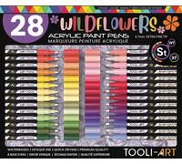 Marqueurs de peinture acrylique Wildflower Colors Studio Color Series - Paquet de 28 - Pointe extra fine de 0,7 mm - Peinture sur roche, verre, tasses, bois, métal, toile, bricolage, détails - Non...