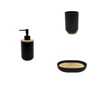 Set de 3 Accessoires de Salle de Bain - Smart Noir - Polystyrène Finition Bambou