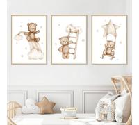 Set de 3 Affiche Bebe Fille Posters Arc en Ciel Fleurs Papillons Boho Toiles 50x70 Tableau Mural Chambre Enfant Deco Cadeau NPTWC007-XL