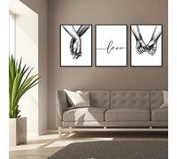 Set de 3 Affiches Noir et Blanc, Ensemble D'impression D'art Mural Haut de Gamme Peintures Modernes salon Tenant par la Main Affiches Assorties pour la Maison et le Bureau Pas de Cadre (40*50cm)