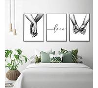 Set de 3 Affiches Noir et Blanc Tenant par la Main et Citation Amour Murale Chambre Tableaux Décoration Peinture sur Toile Poster Deco Salon Sans Cadre PTQT002-M