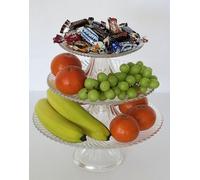 set de 3 assiettes en verre avec pied, plateau à 3 étages, plateau à pâtisseries, plat de service, présentoir à fruits, plateau en verre, plat de service, plat à pâtisseries