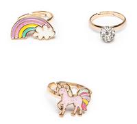 Set De 3 Bagues Ajustables Licorne Arc En Ciel Rose TU