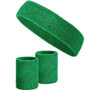Set de 3 Bandeaux à Transpiration avec 2X Bandeaux à Transpiration pour Les Poignets + 1x Bandeau pour Femmes & Hommes (Vert foncé)