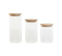 Home ESPRIT Lot de 3 pots Transparent Silicone Bambou Verre Borosilicate 10 x 10 x 22,3 cm