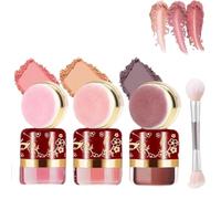 Set de 3 blushs « Lazy Blush » - Blush au rendu naturel avec miroir intégré, houppette douce et duveteuse pour poudre libre - Adapté à toutes les carnations. (3 pièce)
