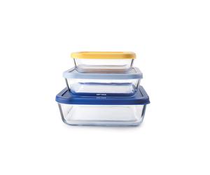 Set de 3 boîtes carrées en verre Ibili