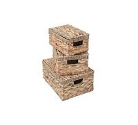 lot de 3 boîtes de rangement HWC-C23, coffre Boîte avec couvercle, jacinthe d'eau couleur naturelle