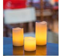 Set de 3 Bougies cire Ivoire - LED effet flamme - H 5, 7,5 et 10 cm - D 5cm