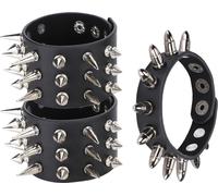 set de 3 bracelets à rivets, bracelet punk en cuir avec rivets, manchette ajustable, noir, bijoux de bras rétro en métal