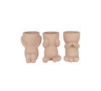 Set de 3 Cache-pots Marcel en résine beige - Hauteur 19 cm - Largeur 13 cm - Longueur 16 cm