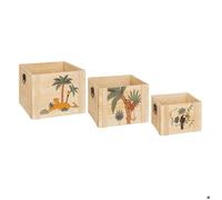 Atmosphera – Lot de 3 cagettes enfant Jungle – Bois 34 cm Beige