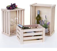 Set de 3 paniers en bois MENDLER HWC-C56 couleur naturelle, shabby Marron