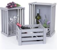 set de 3 caisses en bois HWC-C56, caisse à vin Dekokiste Kiste Aufbewahrungskiste Obstkiste, Shabby-Look Vintage ~ gris, shabby