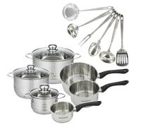 Set de 3 casseroles 12 16 20 cm en inox et 3 faitouts inox 16, 20 et 24 cm et 6 ustensiles Geneva Fackelmann