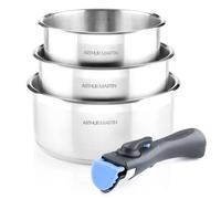 Set De 3 Casseroles 16-18-20 Cm Arthur Martin Am3710 - Acier Inoxydable - Poignée Amovible - Tous Feux Dont Induction