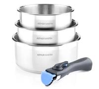Set de 3 casseroles 16-18-20 cm Arthur Martin AM3710 - Acier Inoxydable - Poignée amovible - Tous feux dont induction
