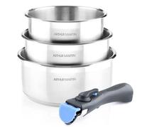 Set de 3 casseroles 16-18-20 cm Arthur Martin AM3710 - Acier Inoxydable - Poignée amovible - Tous feux dont induction