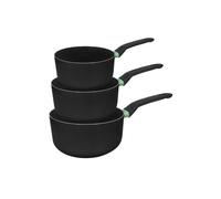 Fackelmann 9429950 Set 3 casseroles antiadhésives revêtement céramique 16, 18 et 20 cm sans PFAS, tous feux, induction, Aluminium, Noir, Vert, 16, 18 et 20 cm