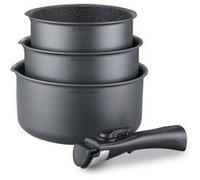Set de 3 casseroles Gris Mat 16-18-20 cm + 1 poignée amovible - Aluminium - Revêtement anti-adhésif - Tous feux dont induction