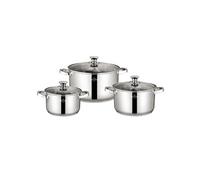 SWISS HAUS - Batterie de Cuisine 6 Pièces Collection Davos - Acier Inoxydable Corps 201 Fond 430 - Tous Feux dont Induction - Faitouts Ø20x12.5 à Ø28x16 cm Couvercles Verre - SH-DC2006