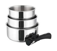 Set de 3 casseroles en inox 18/10 avec manche amovible-16/18/20cm-Sans PFAS/PTFE/PFOA - Empilables, gain de place, tous feux dont induction - Passe au four (sans poignée) et au lave-vaisselle