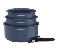 Arthur Martin – Set de 3 casseroles AM0320 céramique Ø 16/18/20 cm poignée amovible induction bleu