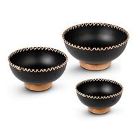 Set de 3 centres en métal avec Base en Bois Noir et Naturel Ø20 x 9 cm, Ø18 x 9 cm, Ø15 x 9 cm