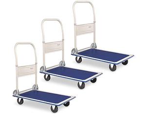 Set de 3 Chariots Plateformes Stagecaptain Platformer, Charge Max 150 kg | Chariot de transport pratique pour entrepôts, déménagements ou travaux de jardin, Protection de bord gommée, 5 cm, 5 x 84 cm