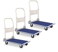 Set de 3 Chariots Plateformes Stagecaptain - Pliables, Surface Caoutchouc, Protection Bord gommée, poignée Pliable 90° avec Commande au Pied, 4 Roues, Charge Max 150 kg.