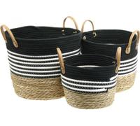 set de 3 corbeilles à anses Aide au rangement, panier à plantes & ustensiles Noir-Blanc Naturel, Empilable Ø32/28/23cm H30/25/19cm
