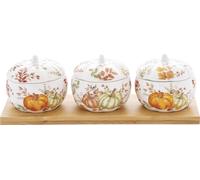 set de 3 coupelles à dips, boîtes HARVEST avec couvercle en forme de citrouille sur plateau Easy Life