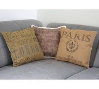 set de 3 coussins déco Londres + Paris + imitation daim, coussins de canapé décoratifs avec remplissage 45x45cm
